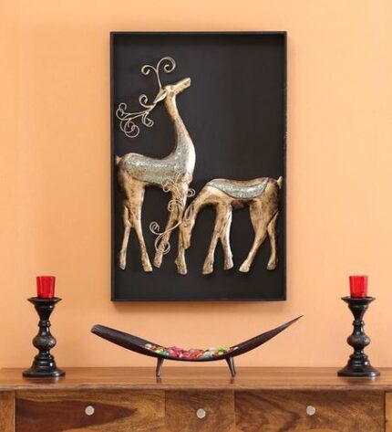 Metal Wall Art Deers in Frame Home Decor, Multicolor