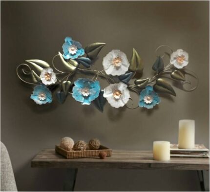 Blue & White Flower Leaves Panel Home Decor, Multicolor