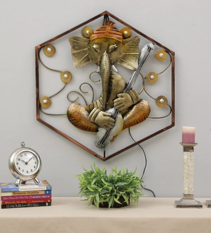 Metal Wall Art Hexagon Ashtkon Ganesha Frame Home Decor