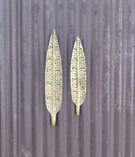 Metal Wall Art Ham Leaves Home Decor, Gold, Set of 2, Small