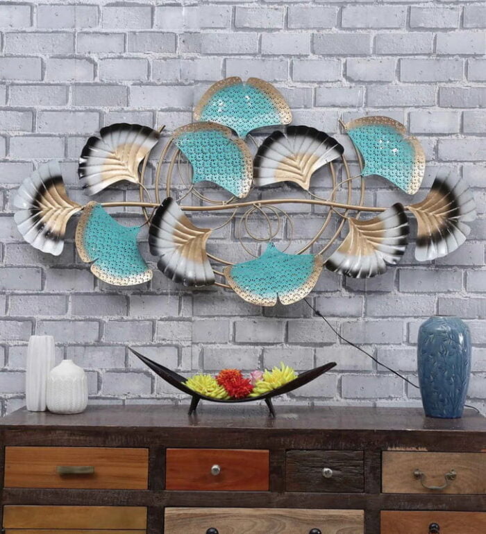 Metal Wall Art European Zingo Leaf Home Decor, Multicolor With LED